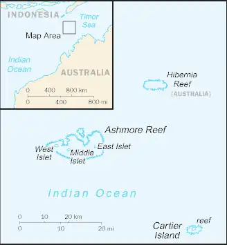 Kaart van Ashmore- en Cartiereilanden
