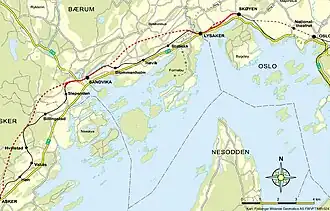 Spoorlijn Asker - Skøyen op de kaart