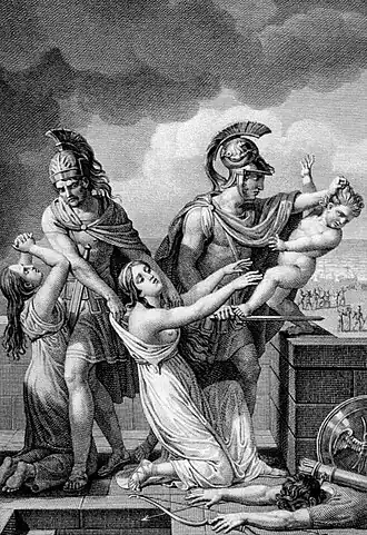 Gravure van de moord op Astianax