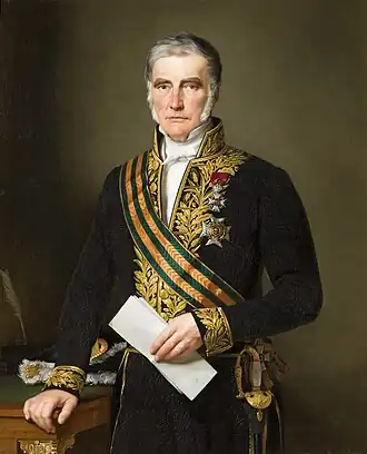 Portret van Augustin Dumon-Dumortier, voorzitter van de Senaat met het grootkruis van de Orde van de Eikenkroon.