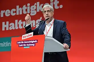 Walter Baier op een partijcongres van de Duitse partij Die Linke in 2023