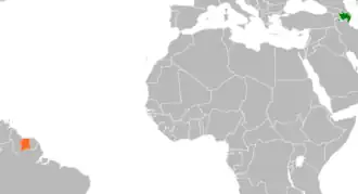 Kaart met daarop Azerbeidzjan en Suriname