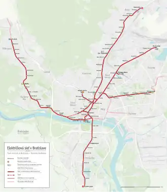 Netwerkkaart van de Tram van Bratislava