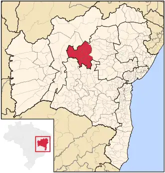 Ligging van de Braziliaanse microregio Irecê in Bahia