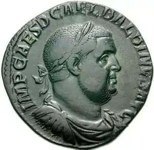 Portret van Balbinus op een sestertius. Foto met toestemming van Classical Numismatic Group, Inc. (CNG)
