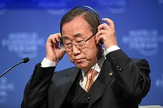 Ban Ki-moon op het World Economic Forum in Davos op 29 januari 2009.