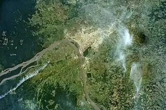 Satellietbeeld van de hoofdstad Bangui uit 2005.