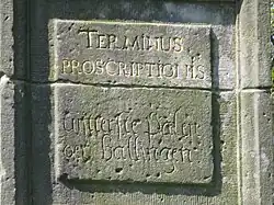 Inscriptie op banpaal bij Amsterdam: "Terminus Proscriptiones. Uijtterste palen der ballingen"