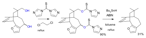 Barton desoxygenering met thiocarbonyldi-imidazool