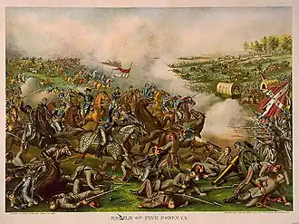 Sheridan's charge bij Five Forks(lithograph gepubliceerd c.1886)
