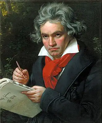 Portret van Ludwig van BeethovenBeethoven schrijft in het manuscript Missa Solemnis opus 123(1820), Joseph Karl Stieler, Beethoven-Haus
