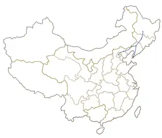 Netwerkkaart van de Hogesnelheidslijn Peking-Harbin京哈高速铁路
