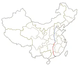 Netwerkkaart van de Hogesnelheidslijn Peking-Hongkong