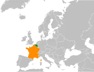 Kaart met daarop België en Frankrijk