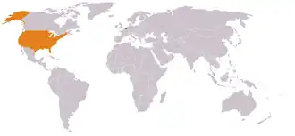 Kaart met daarop Verenigde Staten en België