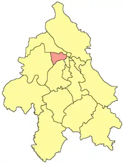 Locatie van Novi Beograd binnen het district Belgrado