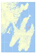 Kaart van Oost-Newfoundland met aanduiding van de Bell Island Group (klik om te vergroten)