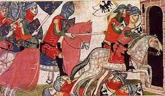 De slag bij Benavente uit de Nuova Chronica van Giovanni Villani.