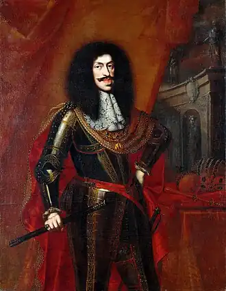 Portret van Leopold I in harnas met maarschalksstaf.
