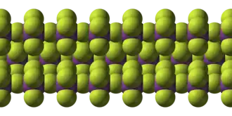 alt=ruimtevullend model van de ketenstructuur van 
  
    
      
        
          
            BiF
            
              5
            
            
              
            
          
        
      
    
    {\displaystyle {\ce {BiF5}}}
