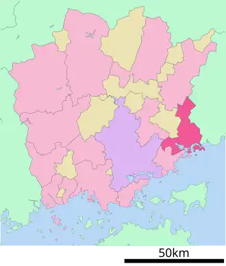 Situering van Bizen in de prefectuur  Okayama