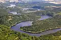 Het zeer langgerekte Bleilochstuwmeer in de Saale, deelstaat Thüringen