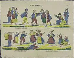 Blindemannetje op een centsprent (ca. 1848-1881).