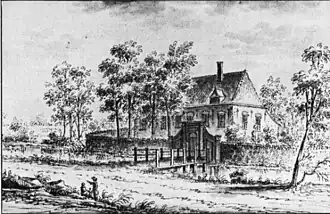 Tekening van het huis Bloeiendael omstreeks 1725, door J. Stellingwerff
