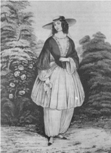 Een outfit met bloomer uit de jaren 1850