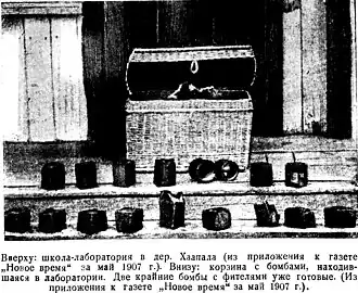 Bommen die werden gevonden in een explosievenlab van revolutionairen, 1907
