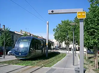 Citadis tram bij omschakeling naar het APS-systeem.