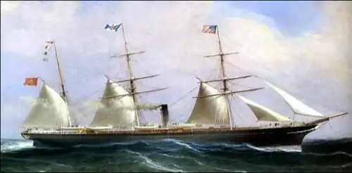 Stoomschip Borussia uitgerust met hulpzeilen (1856)