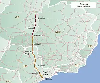 Rodovia Litoral Paulista-Capital do Brasil	Rodovia Anchieta-AnhangueraRodovia Chico XavierRodovia Deputado Raul Belém