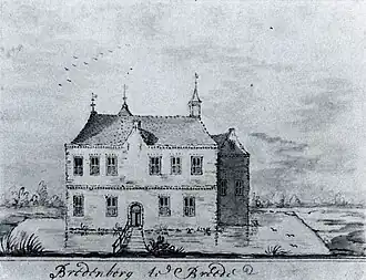 Tekening van de borg door Jacobus Stellingwerff, circa 1725