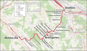 Spoorlijn Dietikon - Wohlen op de kaart
