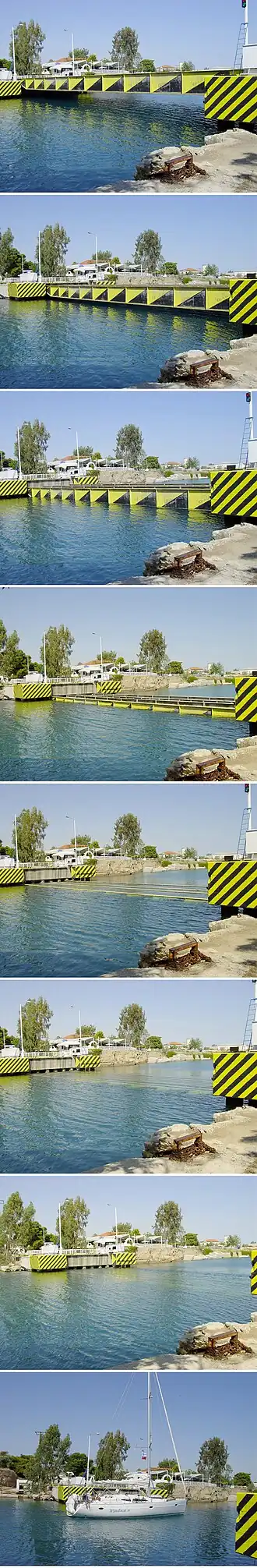 De afzinkbare brug in Korinthe, Griekenland