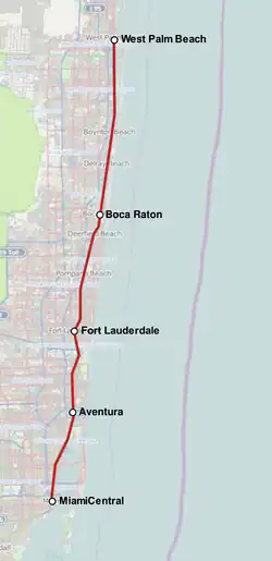 Map of the Brightline route