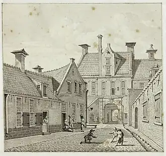 De Gardepoort vanuit de Turfstraat. Tekening van Jan Bulthuis uit 1794.