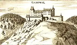 Kasteel Konjice rond 1680 (door Georg Matthäus Vischer)