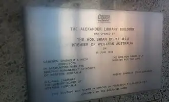 Gedenkplaat opening 'Alexander Library Building' (ALB)