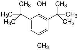 Structuurformule van butylhydroxytolueen