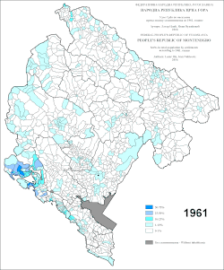 De verspreiding van de Serviërs in Montenegro (animatie, 1961-2003)