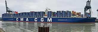 De CMA CGM Marco Polo in Zeebrugge18 december 2012