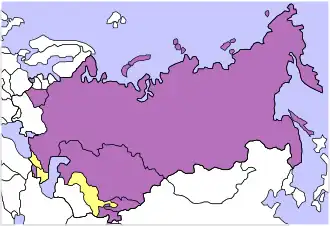 Paars: lidstaten. Geel: voormalig aangesloten bij het Collectieve Veiligheidsverdrag