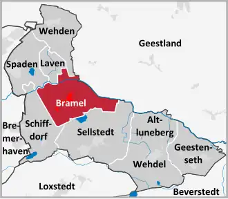 Ligging Bramel in de gemeente Schiffdorf
