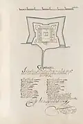 Plattegrond van fort Calpentijn, uit het verslag van gouverneur Gerrit de Heere van zijn bezoek aan het fort in 1698.