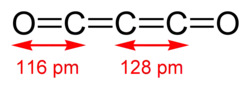 Structuurformule en afstanden in koolstofsuboxide