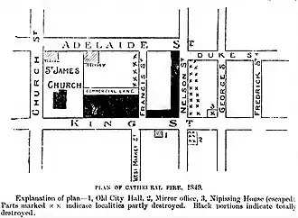 Plattegrond van de straten rond Church of St. James