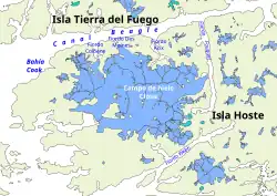 Kaart van het gebied met het ijsveld