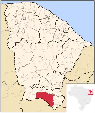 Ligging van de Braziliaanse microregio Cariri in Ceará